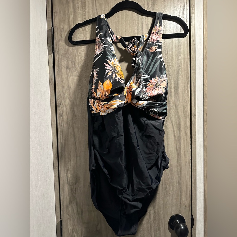 Floral Black One-Piece Swimsuit